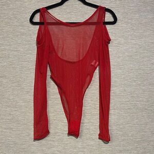Elegant Red Sheer Bodysuit Top